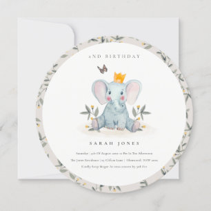 Cute Baby Elephant Foliage any age Birthday Inbjud Tack Kort