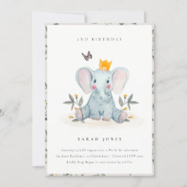 Cute Baby Elephant Foliage any age Birthday Inbjud Tack Kort