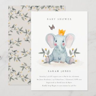 Cute Baby Elephant Foliage Baby Shower Inbjudan