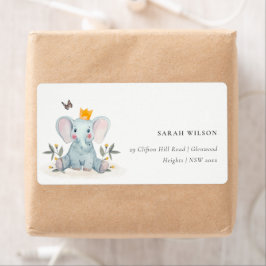 Cute Baby Elephant Foliage Woodland Kids Adress Fraktsedel