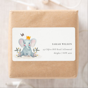 Cute Baby Elephant Foliage Woodland Kids Adress Fraktsedel