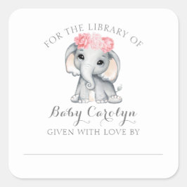 Cute Baby Elephant för Bibliotek i bokplattan Fyrkantigt Klistermärke