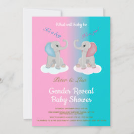 Cute Baby Elephant Gender Reveal Baby Shower Photo Inbjudningar