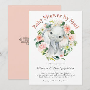 Cute Baby Elephant Girl Baby Shower by Mail Inbjudningar