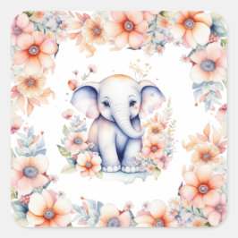 Cute Baby Elephant Girl Baby Shower Fyrkantigt Klistermärke