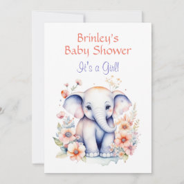 Cute Baby Elephant Girl Baby Shower Inbjudningar