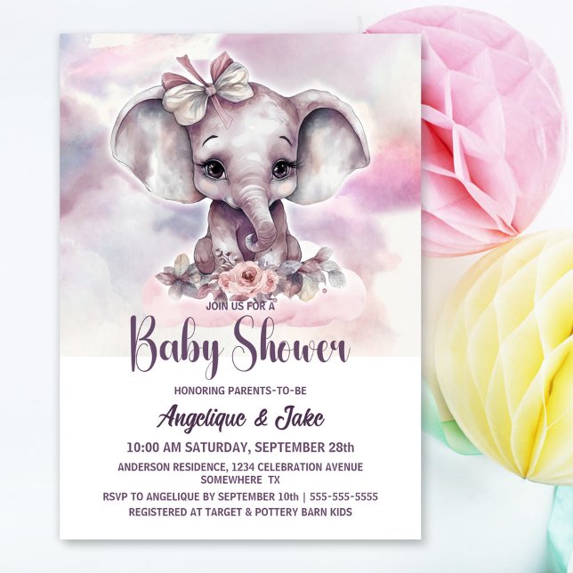 Cute Baby Elephant Girl Baby Shower Inbjudningar (Skapare uppladdad)