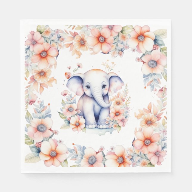 Cute Baby Elephant Girl Baby Shower Pappersservett (Framsidan)