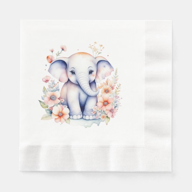 Cute Baby Elephant Girl Baby Shower Pappersservett (Framsidan)