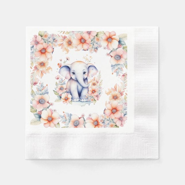 Cute Baby Elephant Girl Baby Shower Pappersservett (Framsidan)