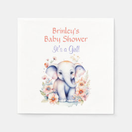 Cute Baby Elephant Girl Baby Shower Pappersservett