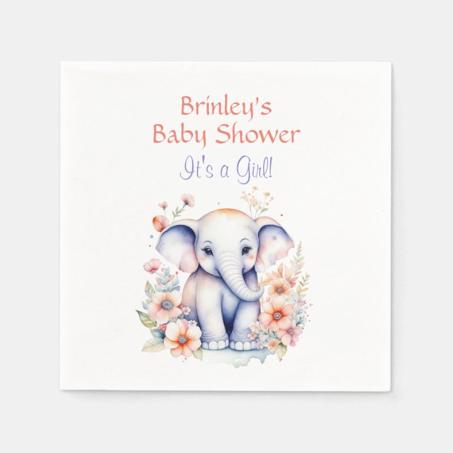 Cute Baby Elephant Girl Baby Shower Pappersservett (Framsidan)
