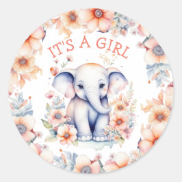 Cute Baby Elephant Girl Baby Shower Runt Klistermärke