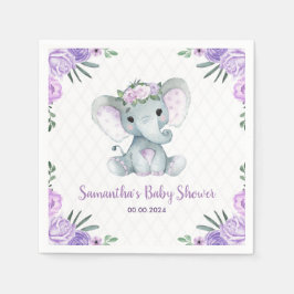Cute Baby Elephant Girl Lila Blommigt Pappersserve Pappersservett