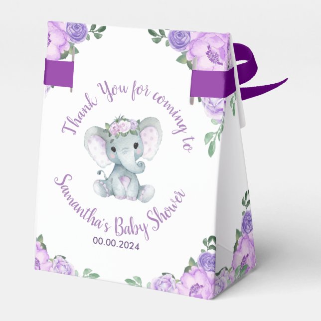 Cute Baby Elephant Girl Lila Blommigt Papprare Tal Presentaskar (Baksidan Sidan)