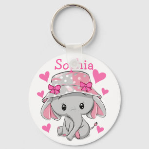 Cute Baby Elephant Girl Nyckelring