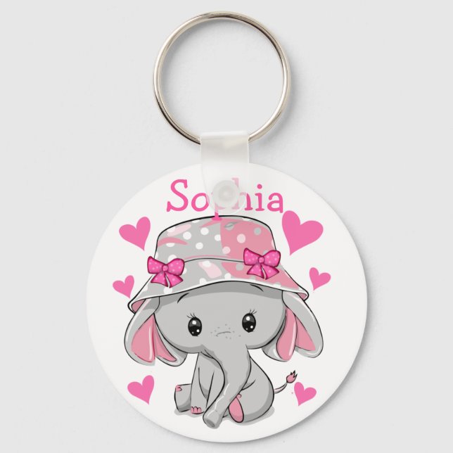 Cute Baby Elephant Girl Nyckelring (Framsida)