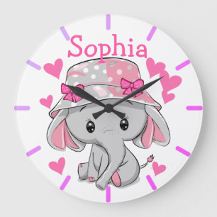 Cute Baby Elephant Girl Stor Klocka