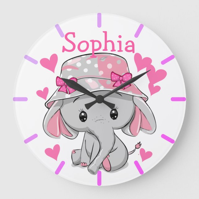 Cute Baby Elephant Girl Stor Klocka (Framsida)
