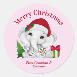 Cute Baby Elephant God jul Rosa Runt Klistermärke