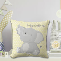 Cute Baby Elephant Gult Polka-Dot Monogram