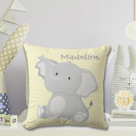 Cute Baby Elephant Gult Polka-Dot Monogram Kudde
