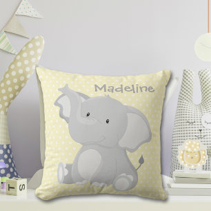 Cute Baby Elephant Gult Polka-Dot Monogram Kudde