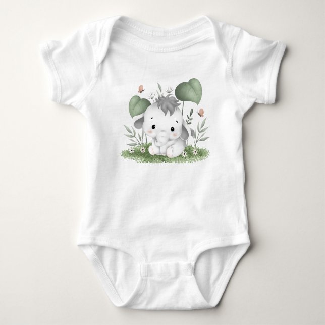Cute Baby Elephant i Greenery T Shirt (Framsida)