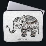 Cute Baby Elephant in black and Brown Diamonds Laptop Fodral<br><div class="desc">Cute baby elefant med blomma. Svart linje teckning med bruna diamanter (bilder)</div>