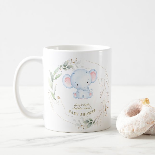 Cute Baby Elephant Jungle Greenery Baby Shower Kaffemugg (Med munk)