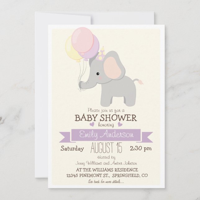 Cute Baby Elephant, Jungle Zoo Animal Baby Shower Inbjudningar (Framsida)