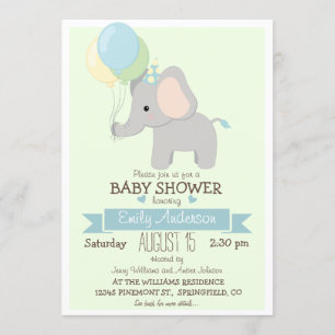 Cute Baby Elephant, Jungle Zoo Boy Shower Inbjudningar