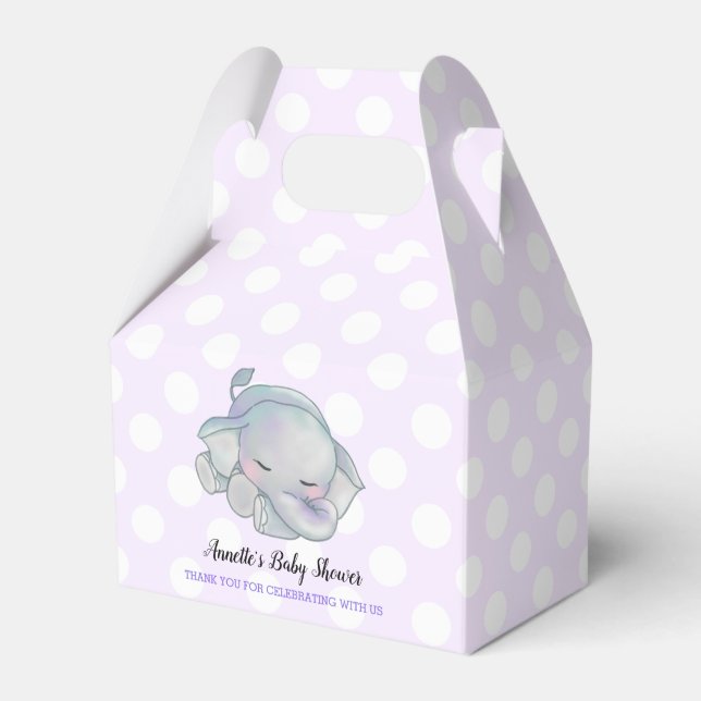 Cute Baby Elephant Lavender Polka dots Baby Shower Presentaskar (Framsidan Sidan)