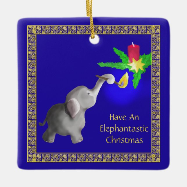 Cute Baby Elephant Ljus a Candle-jul Julgransprydnad Keramik (Framsida)