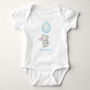 Cute Baby Elephant med Balloon 1:a födelsedag Baby T Shirt