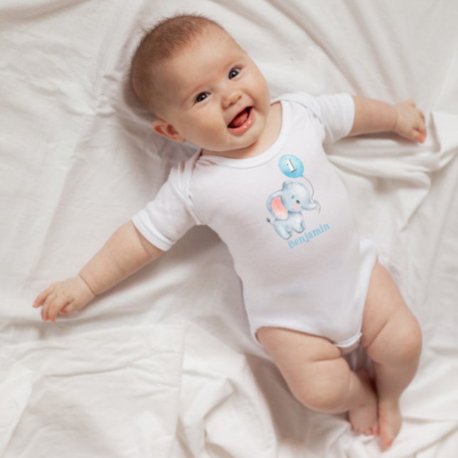 Cute Baby Elephant med Balloon 1:a födelsedag T Shirt (Skapare uppladdad)