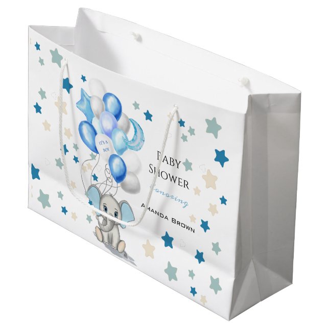 Cute Baby Elephant med Balloons Boy Shower (Framsidan Vinklad)