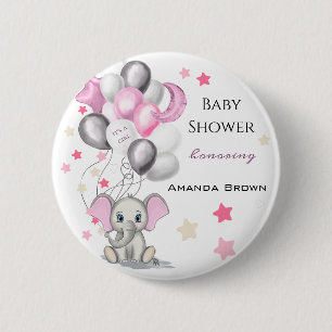 Cute Baby Elephant med Balloons Girl Baby Shower Knapp