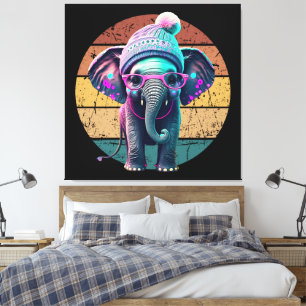 Cute Baby Elephant med Beanie och Rosa Glass Canvastryck