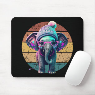 Cute Baby Elephant med Beanie och Rosa Glass Musmatta