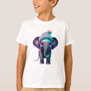 Cute Baby Elephant med Beanie och Rosa Glass T Shirt