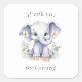 Cute Baby Elephant med Blommor Baby Shower Fyrkantigt Klistermärke