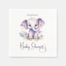 Cute Baby Elephant med Blommor Baby Shower Pappersservett