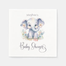 Cute Baby Elephant med Blommor Baby Shower