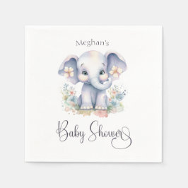 Cute Baby Elephant med Blommor Baby Shower Pappersservett