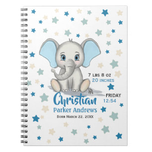 Cute Baby Elephant med Blue Öron Boy Birts Stats Anteckningsbok