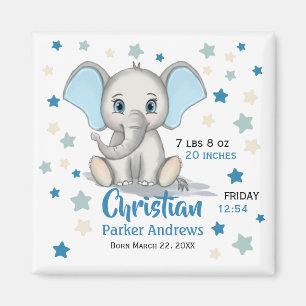 Cute Baby Elephant med Blue Öron Boy Birts Stats Magnet