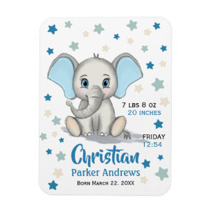 Cute Baby Elephant med Blue Öron Boy Birts Stats Magnet