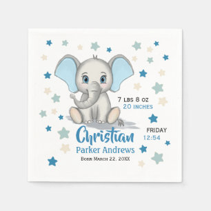 Cute Baby Elephant med Blue Öron Boy Birts Stats Pappersservett