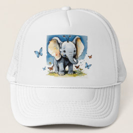Cute Baby Elephant med Butterflies och Blå himmel Keps